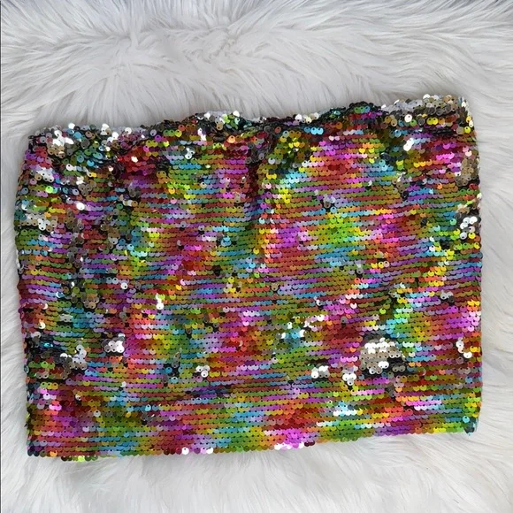 Wild Fable Multicolor Sequin Top Size L Festival Clubwear Sparkly Strapless Y2K - Picture 3 of 8